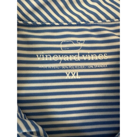 Vineyard Vines Men’s Polo Shirt XXL Blue White Stripe Performance Stretch Whale - Picture 9 of 15